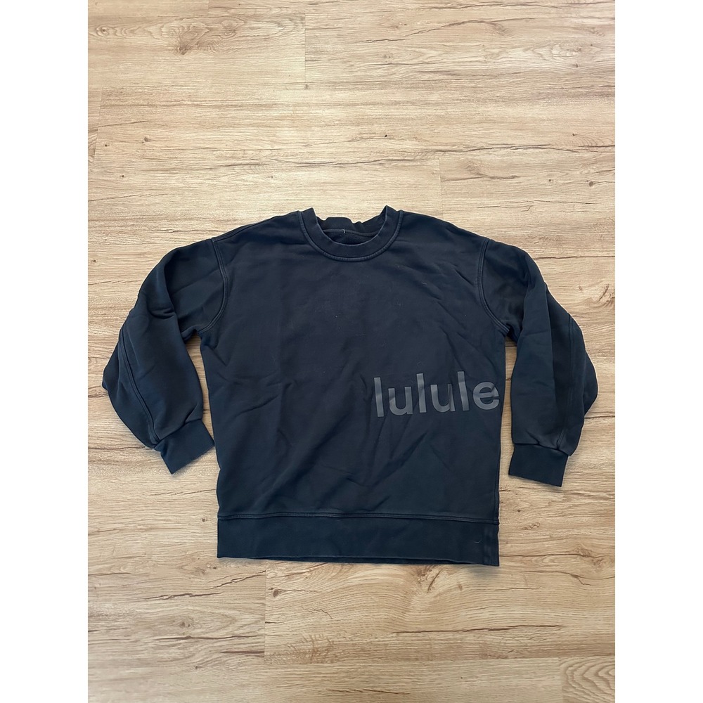 Lululemon Perfectly Oversized Crew Sweatshirt Black Spellout Logo Pullover lg